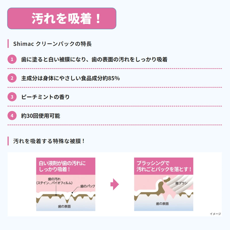 ギャラリービューアに画像をロードする, シマック クリーンパック ホワイト 歯に膜をつくり汚れを吸着して落とす歯膜剤の特長